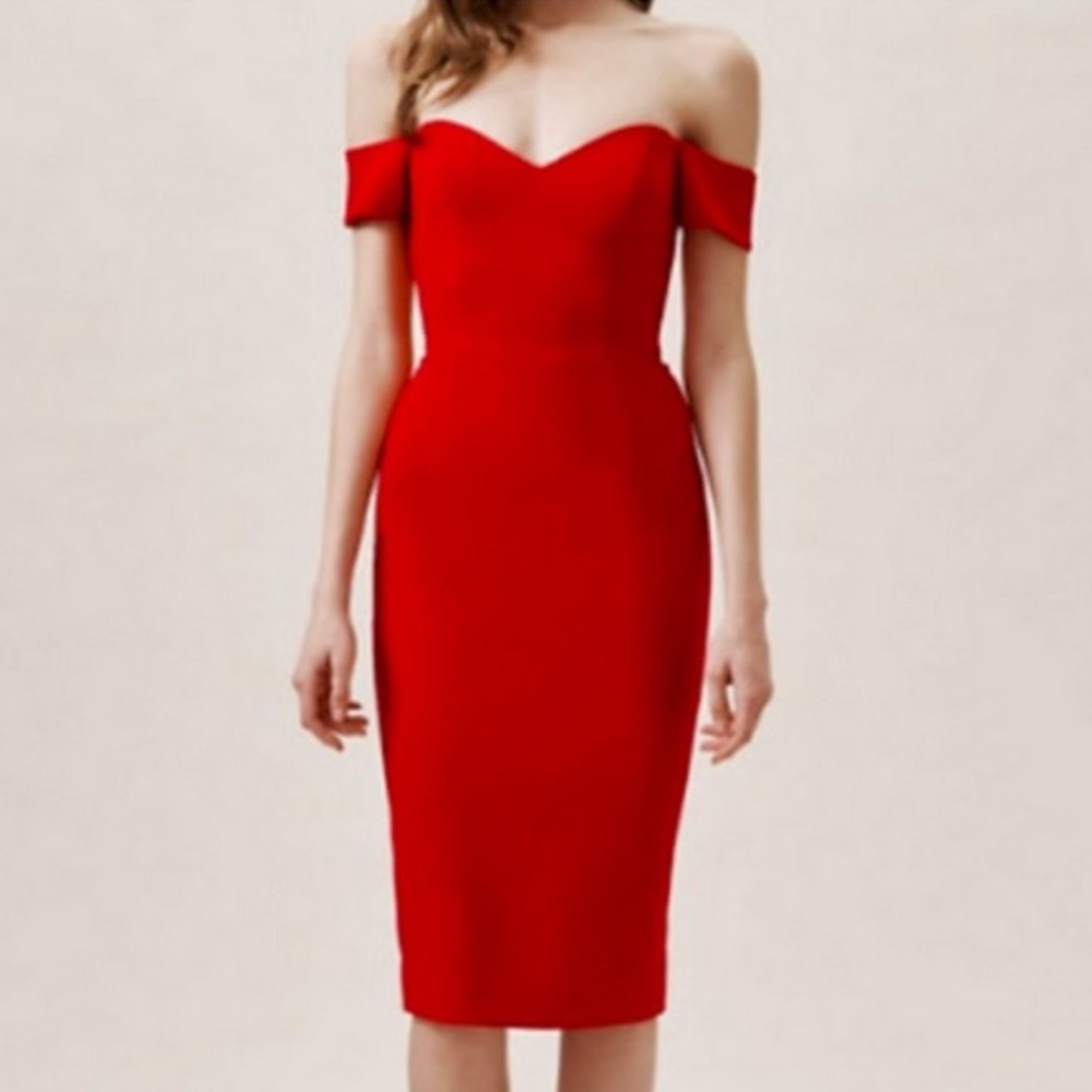 DRESS THE POPULATION Off Shoulder Cocktail Dress Red Size M